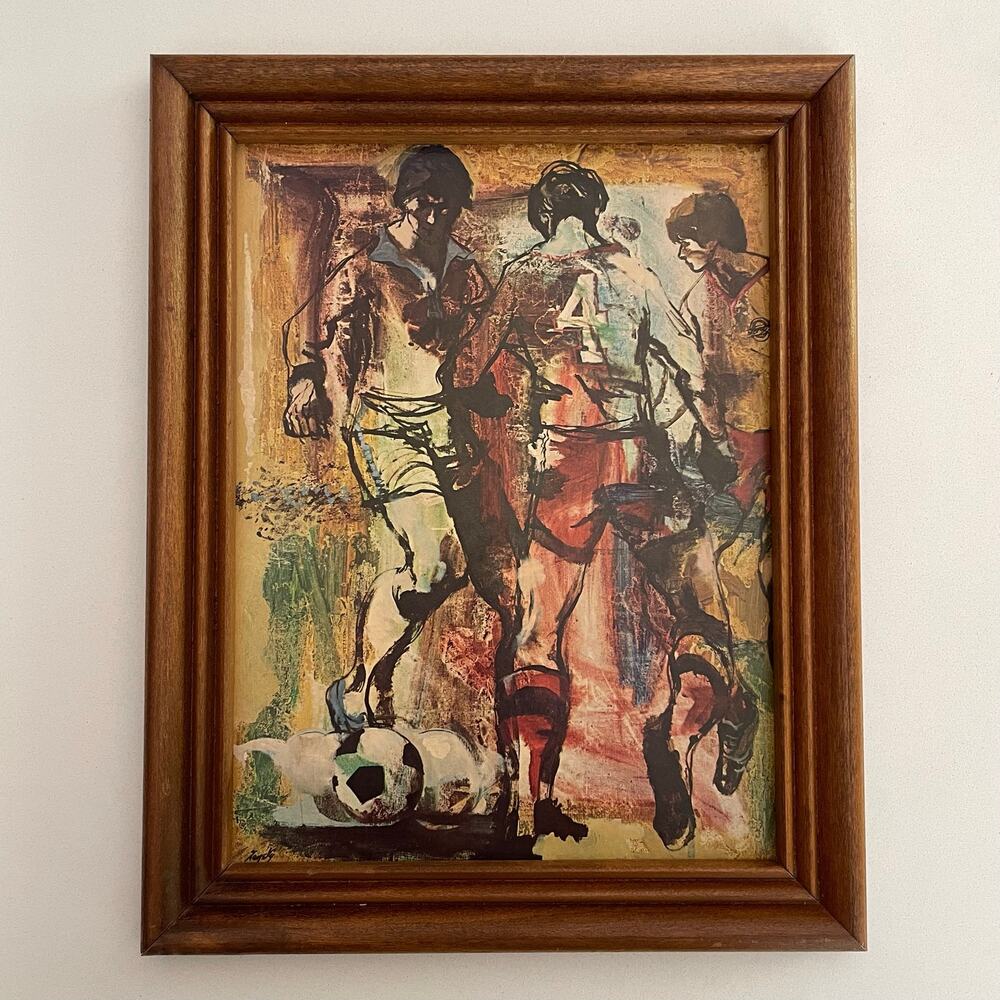 VTG MCM Louis Zansky Framed Abstract Soccer Print 11x14